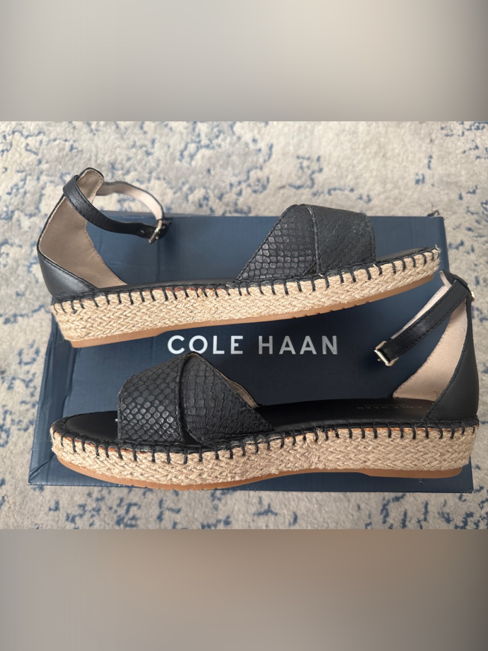 Cole Haan Black Espadrille Ankle Strap Sandals